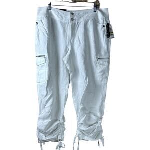 INC International Concepts NWT 100% Linen White Ruched Cargo Pants Women Size 14